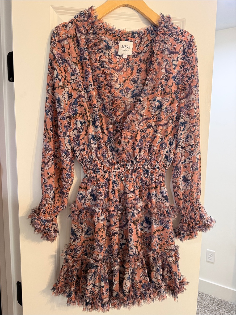 Misa Los Angeles Pink and Blue Floral Ruffle Mini Dress